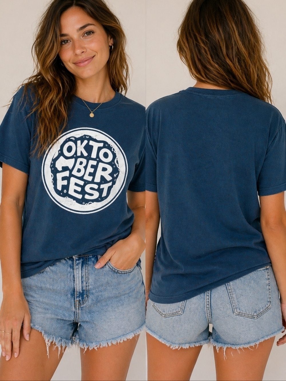Gildan Oktoberfest Graphic Tee Blue Cotton Size S